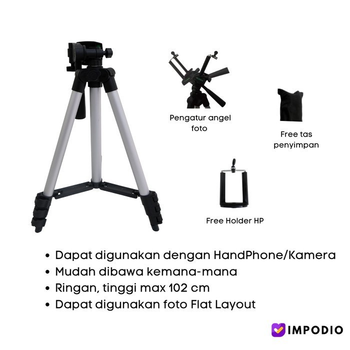 TRIPOD 3 IN 1 IMPODIO PRODUK KONTEN FREE HOLDER HP