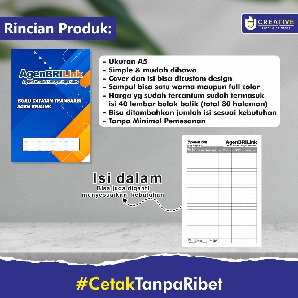 

BUKU CATATAN TRANSAKSI AGEN BRILINK / BUKU KAS BRILINK BISA COD