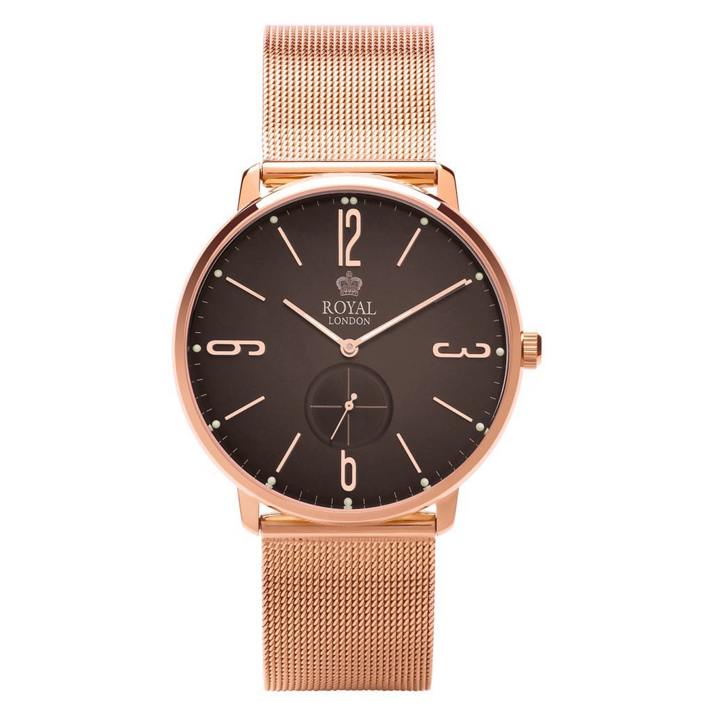 Royal London Men's Watches RL 41343-15 Rose Gold Brown Mesh Strap