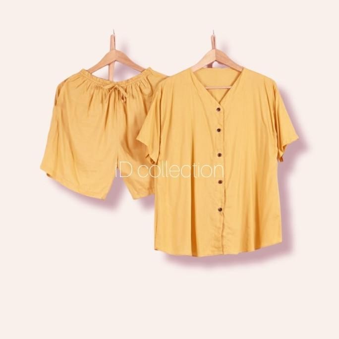 Grosir Setelan Baju Tidur Wanita Piyama Rayon Polos Celana Pendek HTS