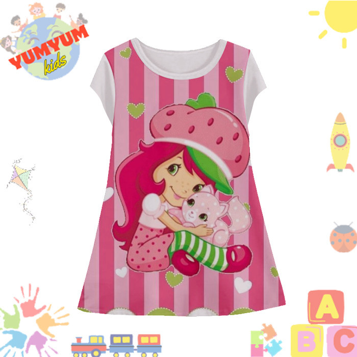 Dress Anak Perempuan Strawberry Shortcake v7 Tunik Anak Wanita Film Animasi Kartun Strawberry Shortc
