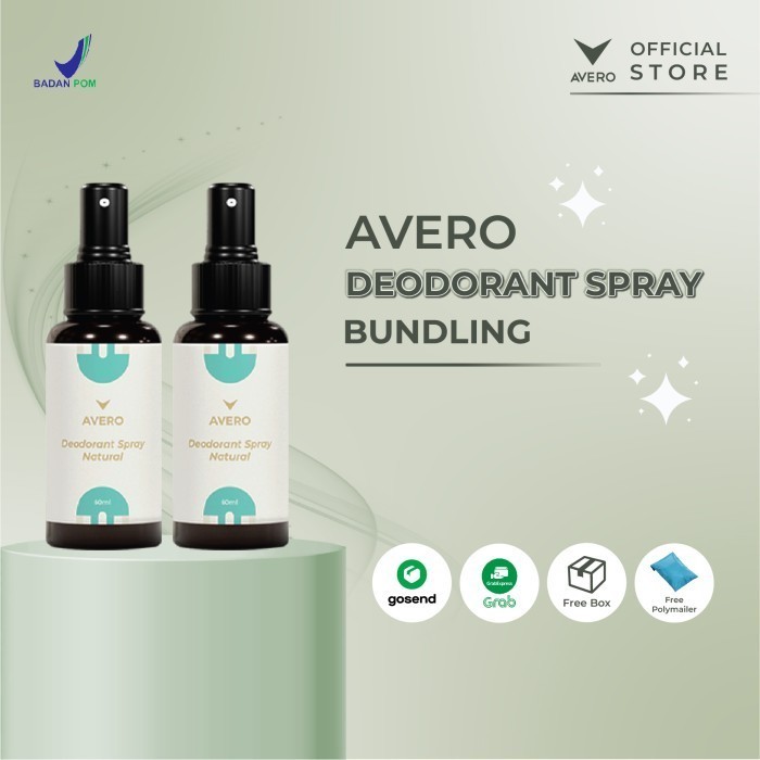 2Pcs Avero Natural Deodorant Spray Bpom Ala No Paraben Dan Alumunium