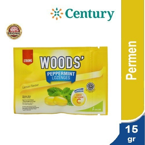 

WOODS PEPPERMINT LOZENGES LEMON FLAVOUR VIT C 15G / PERMEN PELEGA TENGGOROKAN