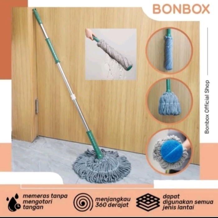Alat pel lantai putar otomatis microfiber gagang stainless/pel lantai K02