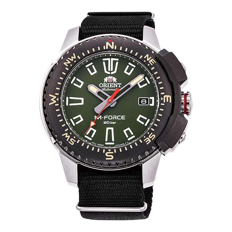 Jam Tangan Pria Orient M-Force RA-AC0N03E Mechanical Sports Automatic Men Green Dial Black Nylon Str