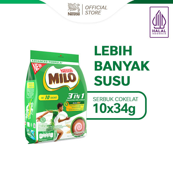 

Milo 3in1 Activ-Go Minuman Serbuk Cokelat dengan Malt Polybag 34g x 10