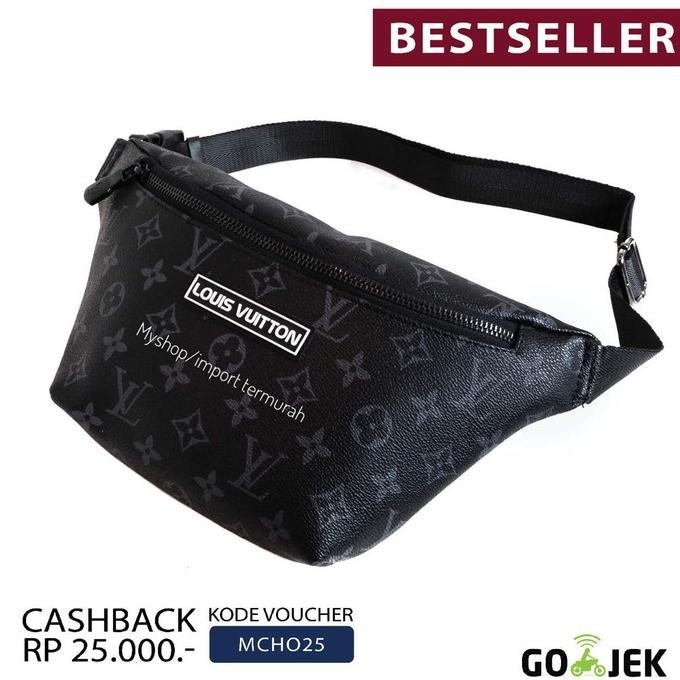 Tas Bodypack Selempang Pinggang Kulit Import Pria Cowo VL Black