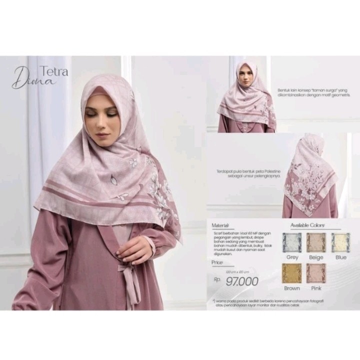 Rabbani Segi Empat Full Motif Kerudung Hijab Jilbab Krd Tetra Diona An2