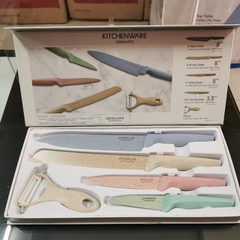 [PROMO] KITCHENWARE LOCK&LOCK LOCK AND N LOCK KITCHEN KNIFE SET 5 PCS CHEFS BREAD UTILITY PARING KNI