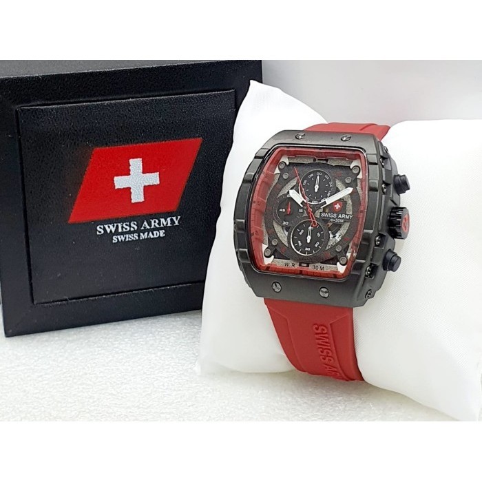 JAM TANGAN ANALOG PRIA SWISS ARMY CHRONO AKTIF TALI RUBBER + FREE BOX HIGH QUALITY