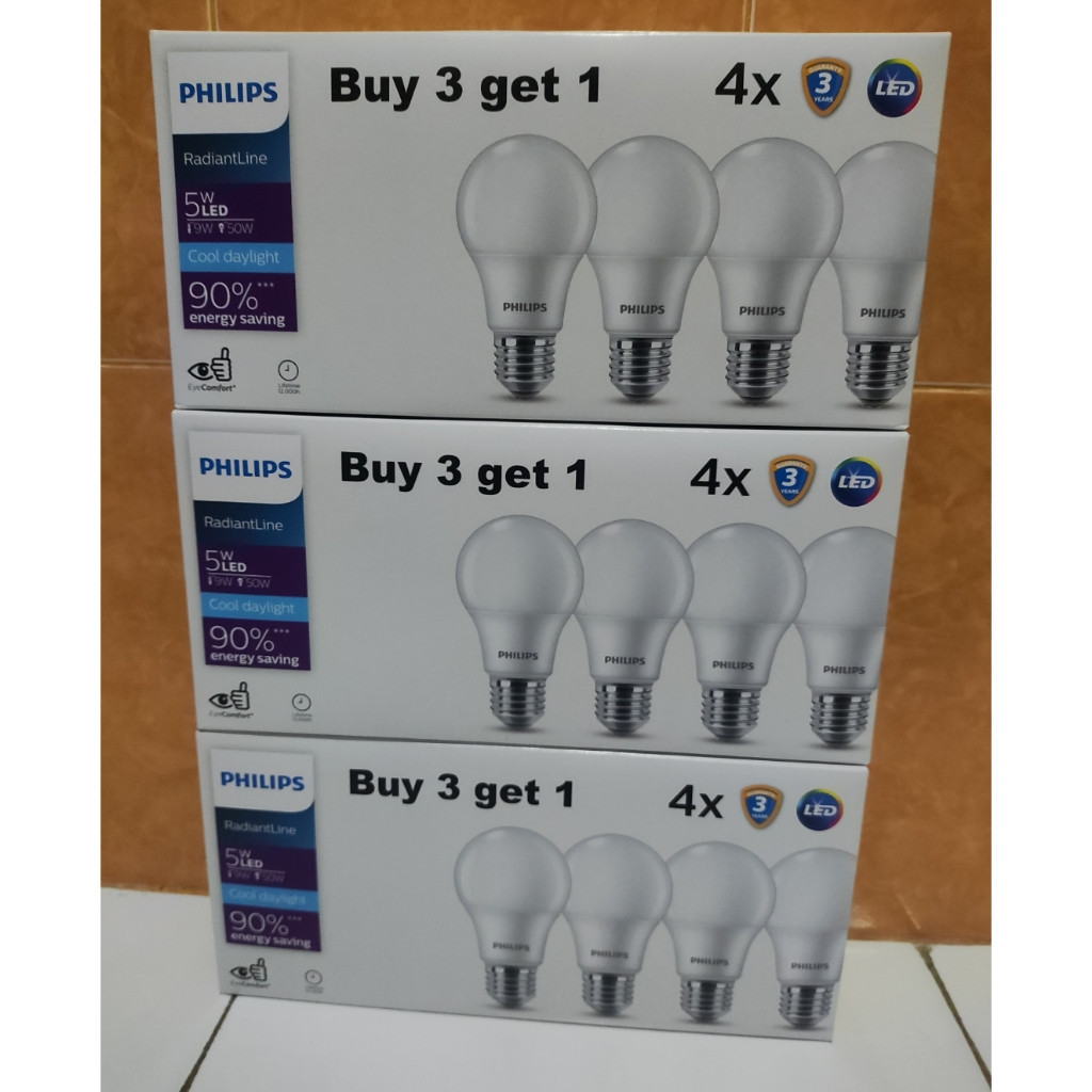 Lampu Philips Radiantline Multipa Bohlam Led 5 Watt 6500K Putih 3 Gratis 1