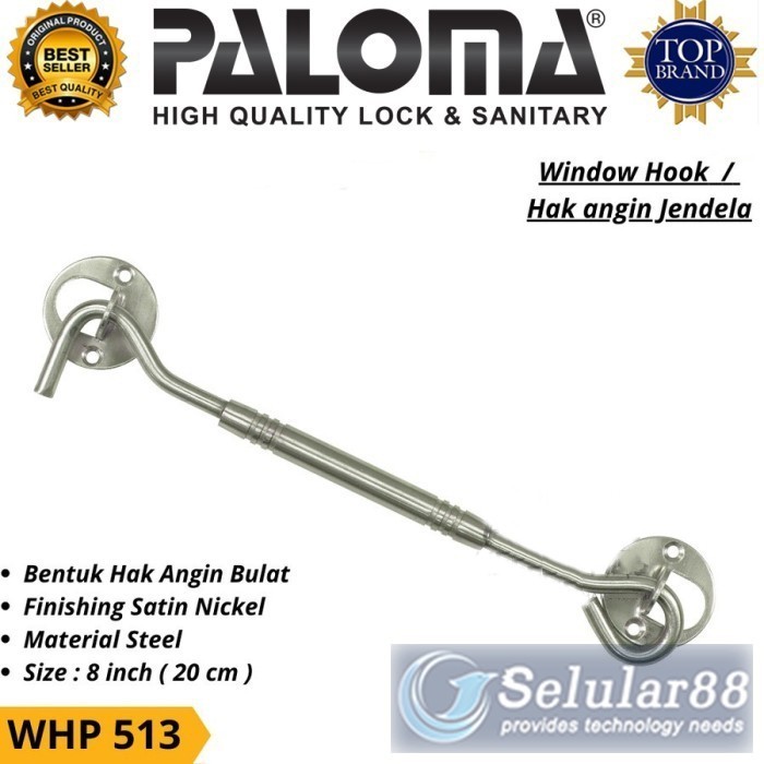 

Paloma WHP513 Window Hook 8inch Penahan Jendela Hak Angin Steel Silver