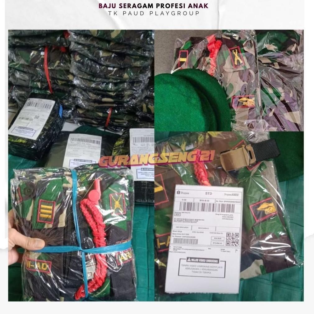 Baju Tentara Anak Laki Laki Dan Perempuan Tni Ad Kostum Karnaval Baju Tni Ad Anak Size S Baret Hijau