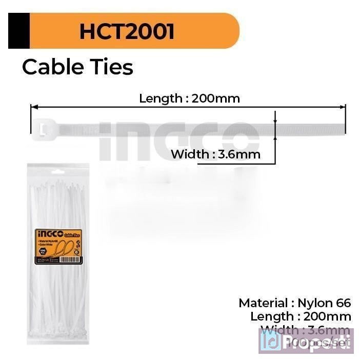 

Ingco HCT2001 Cable Ties 100pcs 20cm Set Tali Ikat Tis Pengikat Putih