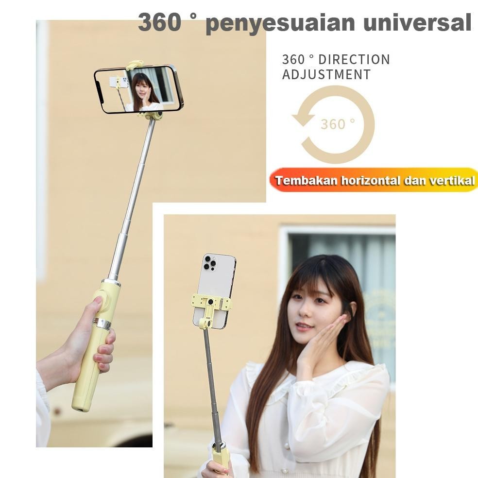 GOOJODOQ Mini Selfie Stick Tongsis Bluetooth Tripod 4-IN-1 Tongsis Portable Remote dan Lampu Sorot B