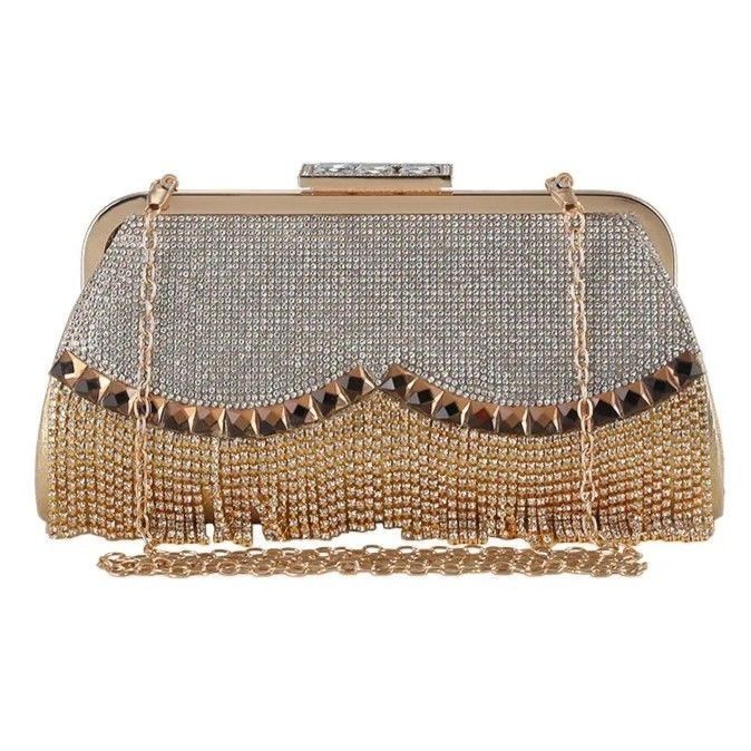 Gaun Pesta Rumbai Berlian, Tas Tangan Selempang Genggam
