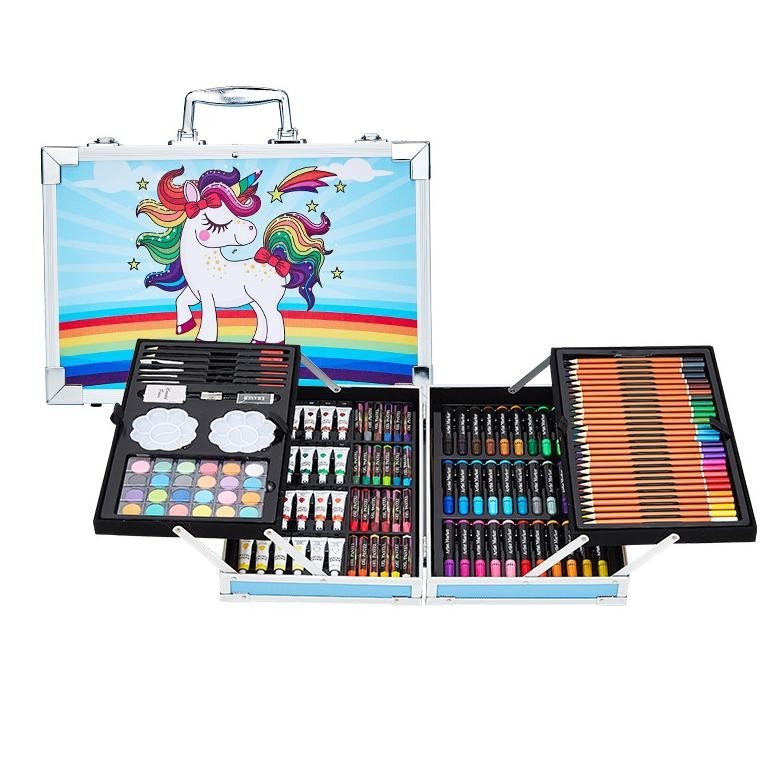 

gha-65 WD Crayon Set 145pcs Koper Aluminium Besi Krayon Pensil Warna 145 Pcs Box Alat Lukis Anak Koper Set Berkualitas