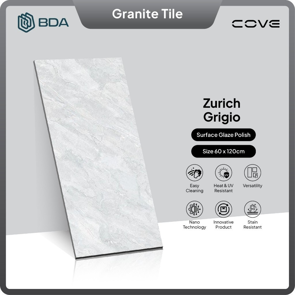 BDA Granite Tile 120X60 Keramik Granit Lantai Dinding Kamar Mandi Dekorasi Interior Zurich Grigio