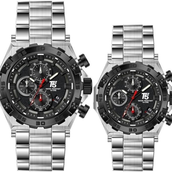 Jam Tangan Couple Original Chronograph T5 H 3847G Silver Rosegold