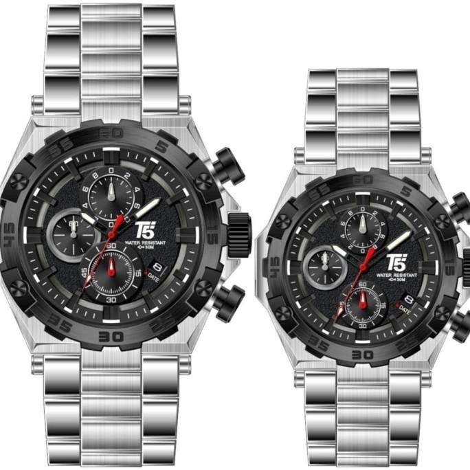 Jam Tangan Couple Original Chronograph T5 H 3847G Black Blue Rosegold