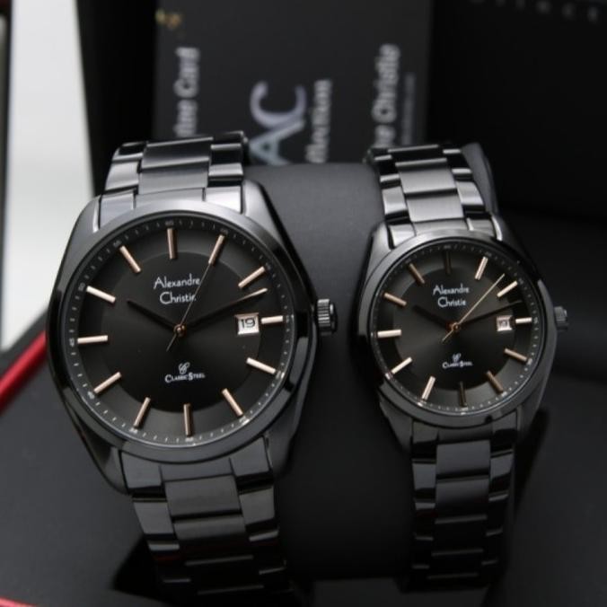 Jam Tangan Alexandre Christie Couple Original AC8648 Black List Roseo