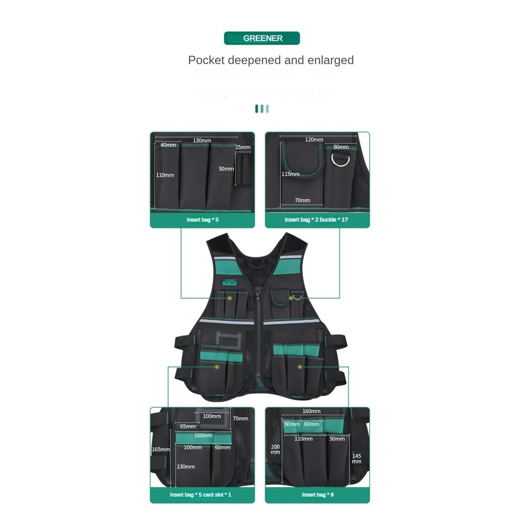 Terlaris Greener Vest Tool Bag - Rompi Tas Perkakas Alat Tukang Waterproof Kuat