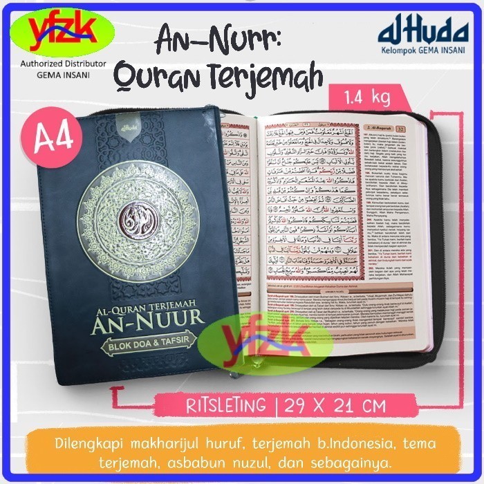 

Al-Quran Terjemah An Nuur Ukuran A4 Resleting Cover Kulit Sintetis - AlQuran Ayat Pojok Terjemahan