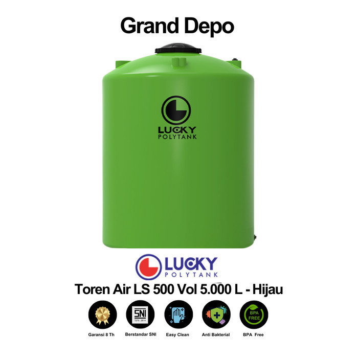 Lucky Polytank Toren Air 5000 Liter LS 500 Hijau