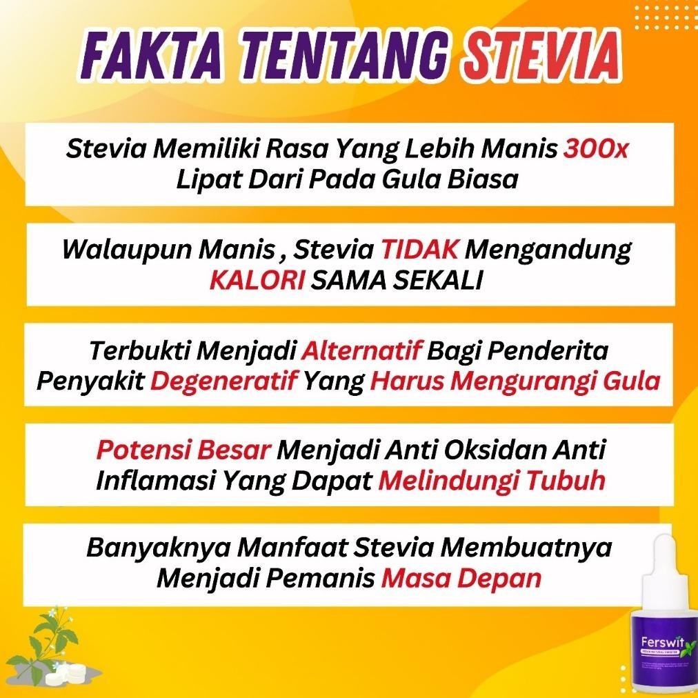 

Terbaru Ferswit Stevia Cair Paket 4 Botol Pengganti Gula Tebu Dan Pemanis Buatan