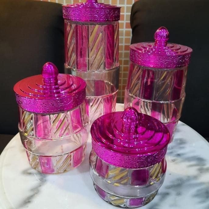 [Promo] Toples Kaca Set 4 Geneva Motif Bar - Pink