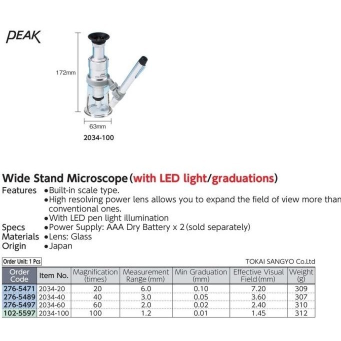 

Jual Wide Stand Microscope With Graduation 20X Peak 2034-20