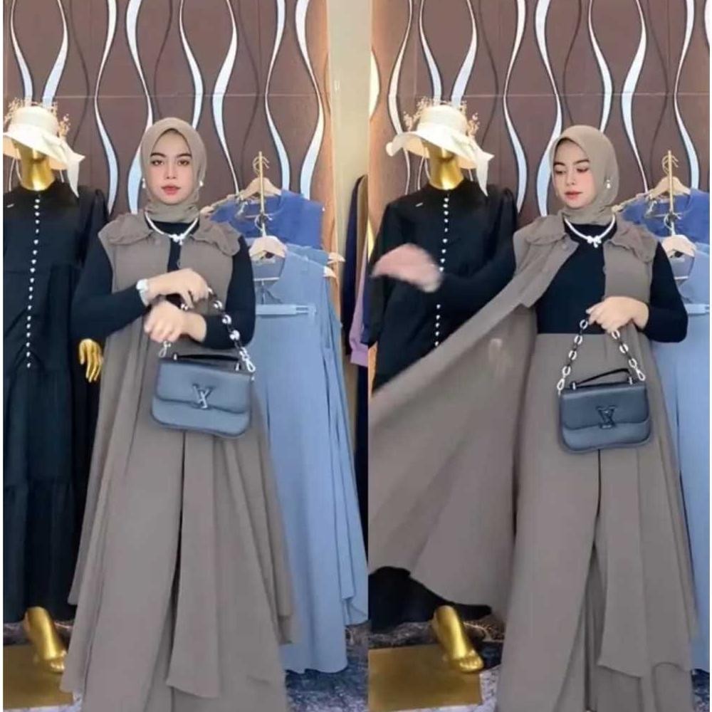 Murah One Set Setelan Ceruty Babydoll Premium Setelan Lebaran 2024 Muslim Setelan Outer + Kulot Payu