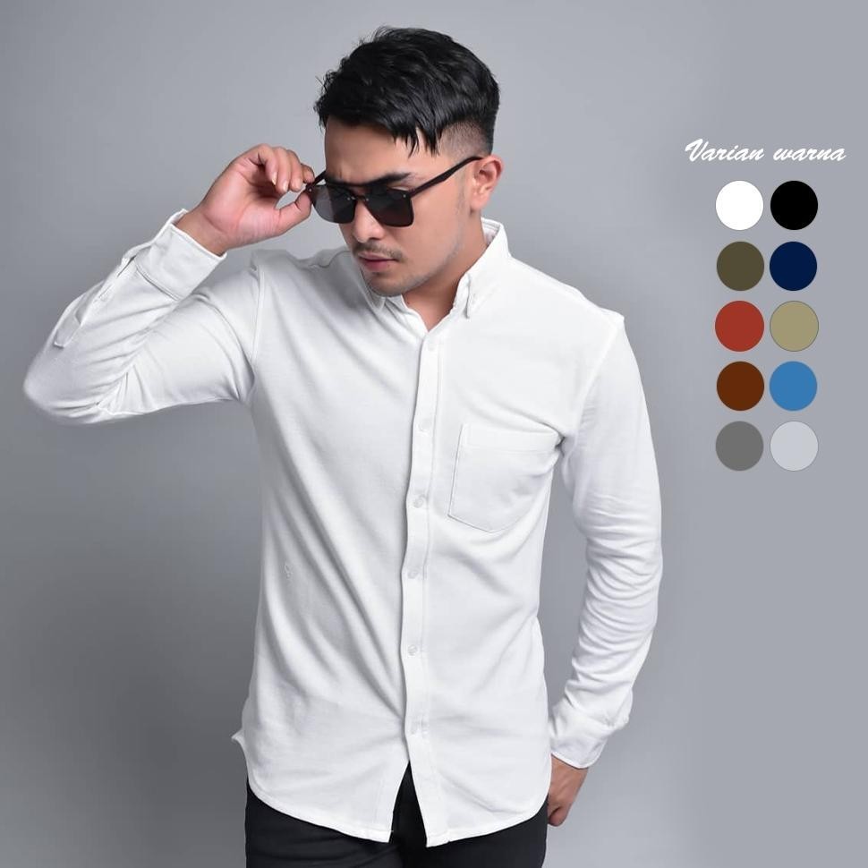 Baju Kemeja Tactical Pria Lapangan Outdoor Pique Lengan Panjang Casual Putih Hitam Variant Warna Baj
