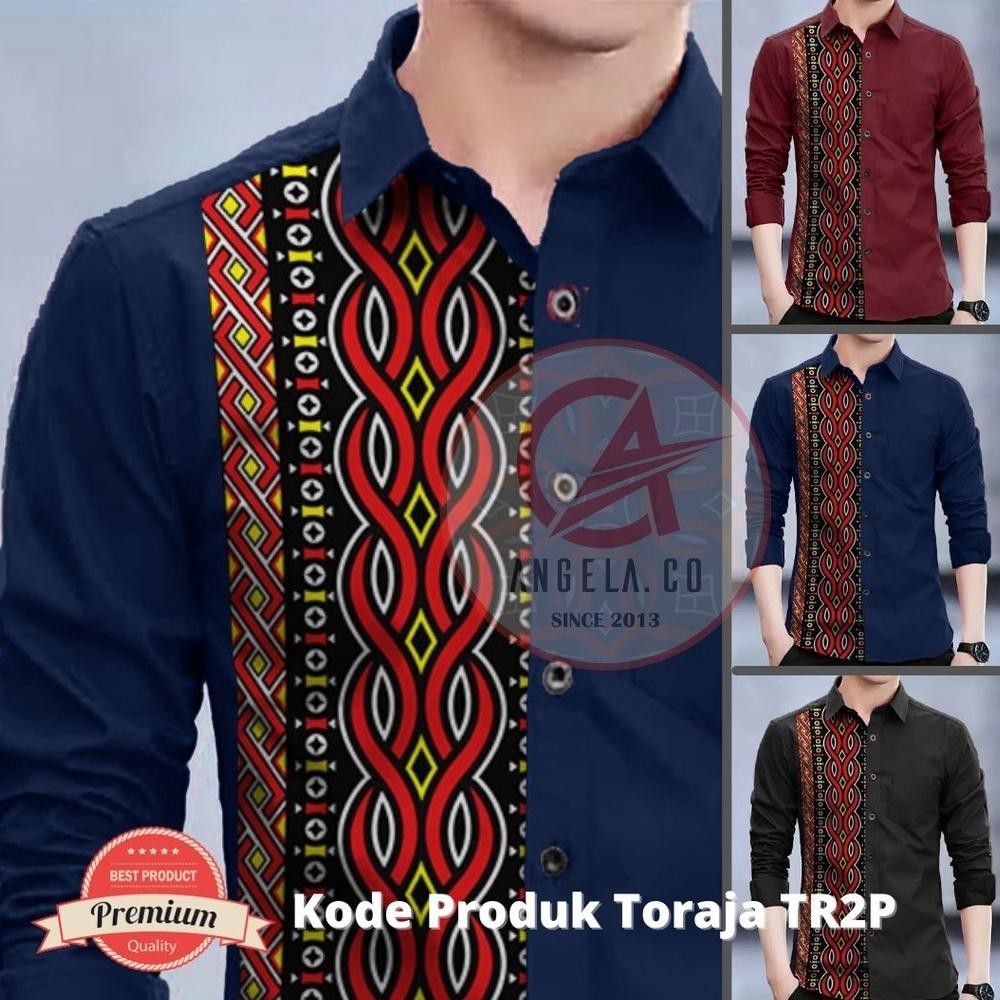 Baju Kemeja Tactical Pria Lapangan Outdoor Angelaco Batik Toraja Lengan Panjang Batik Motif Toraja T