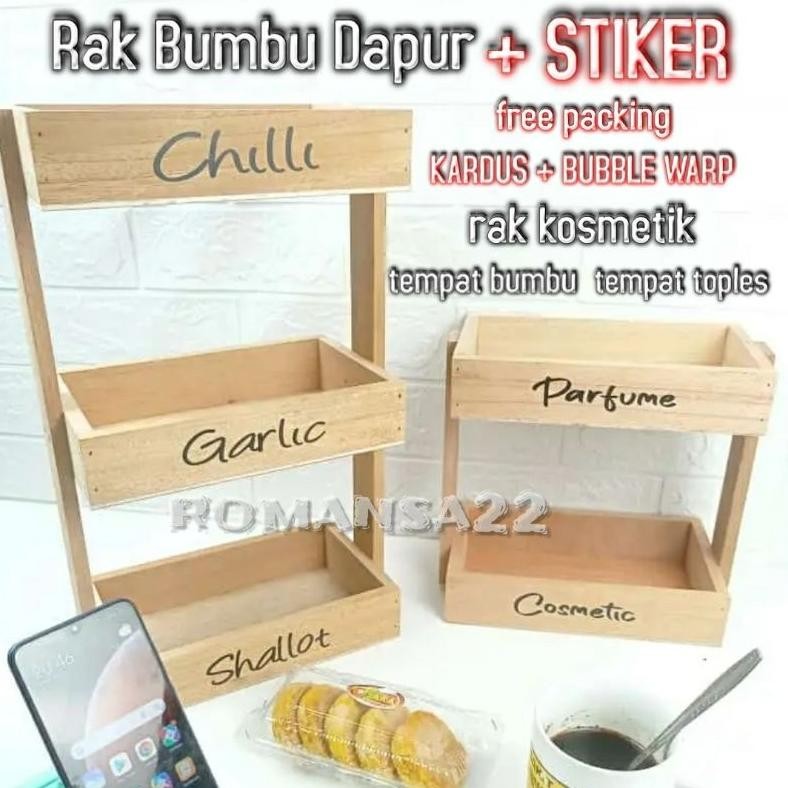 Stok Banyak Rak Bumbu Dapur All In 1 Kayu JATI Belanda 3 Laci Susun FREE STIKER Bawang Merah  ESTETI