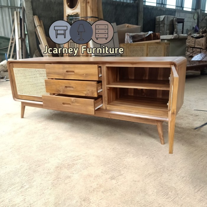 buffet tv rotan jati/meja tv rotan murah/meja tv mininalis kayu jati