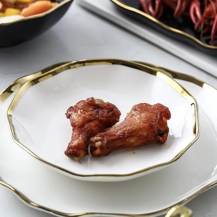 7" Mangkok Makan Keramik Berlin Motif Gelombang Hitam Dan Putih