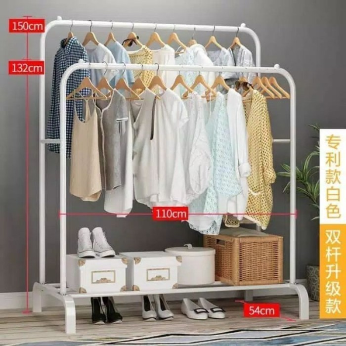 Twi Big Stand Hanger Double Rak Baju Gantungan Besi Display Butik Bazar