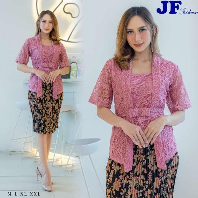 setelan kebaya brokat kutu baru lengan pendek/kebaya modern/kebaya