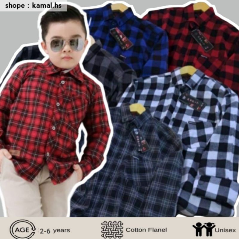 [Bahan halus dan Nyaman] baju kemeja flanel kotak kotak catur import panjang anak laki laki 3 4 5 6