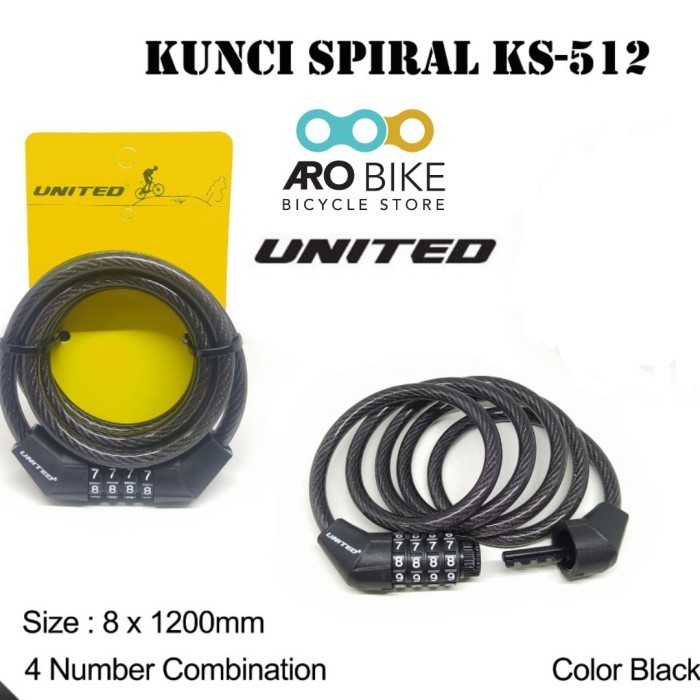 Gembok Kunci Pengaman Sepeda Helm Motor United Spiral Kunci Kombinasi