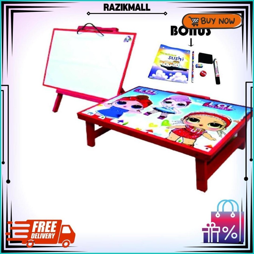 

1Set Alat Tulis Anak/Meja Belajar Lipat Plus Papan Tulis Penyangga/Satu Set Papan Tulis Penyanggah Lengkap Dengan Meja Belajar Karakter Bonus Buku Pensil Penghapus Dan Serutan/Paket Murah Meja Belajar Anak Plus Papan Tulis Bisa Di Hapus Cod