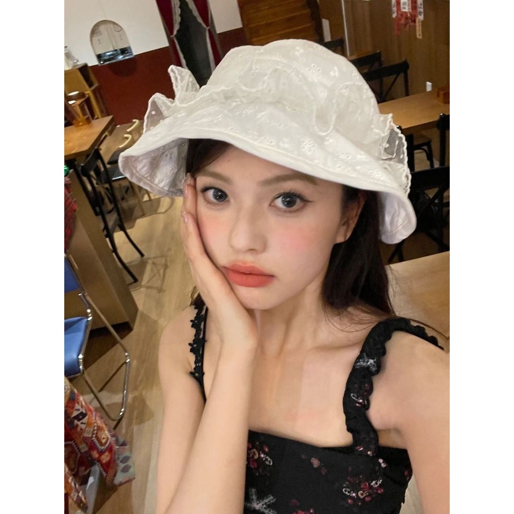 Topi Pelindung Matahari Renda Gadis Buatan Rumah Topi Visor Wanita Sejuk Putih Topi Ember