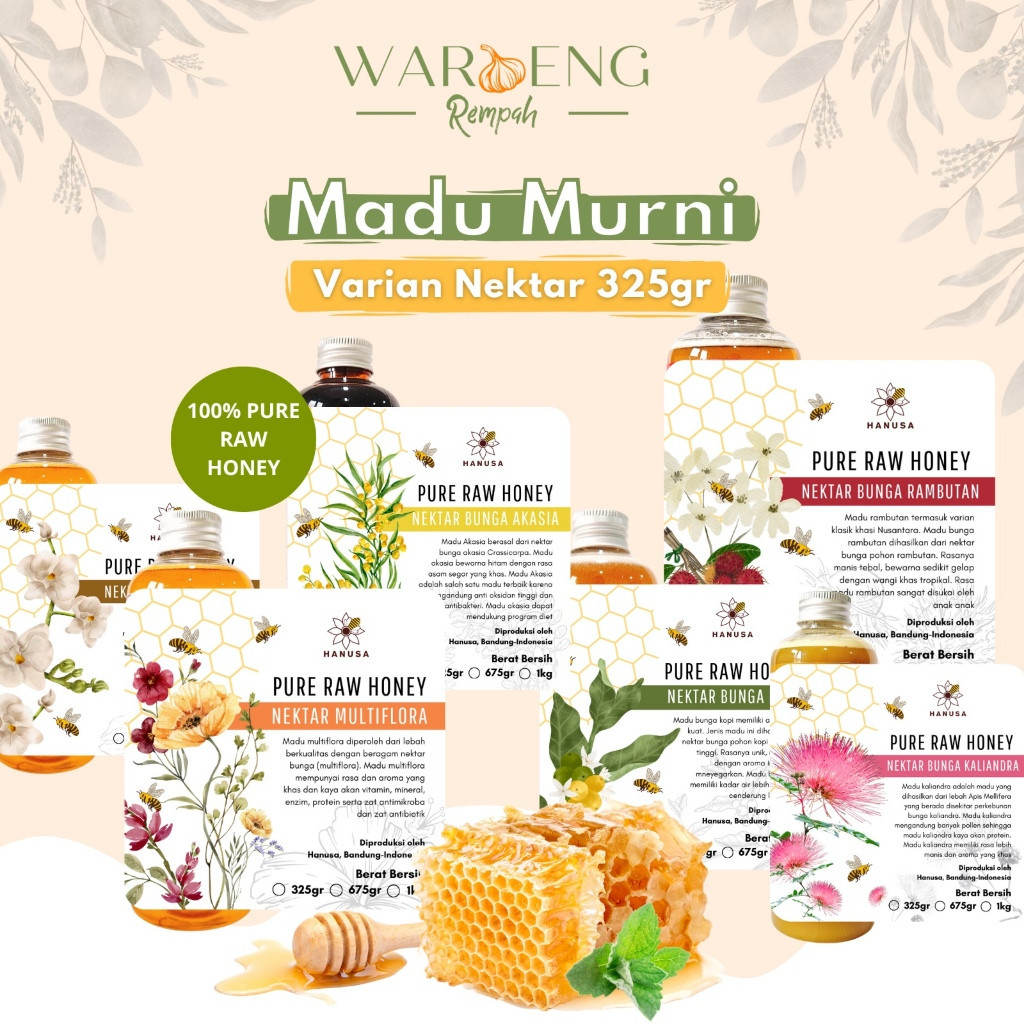 

Hanusa - 325gr Madu Murni Varian Raw Honey Asli / Waroeng Rempah Murah