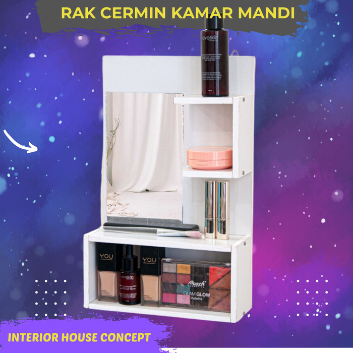 RAK CERMIN KAMAR MANDI DENGAN RAK TEMPEL SERBAGUNA CERMIN KAMAR MANDI