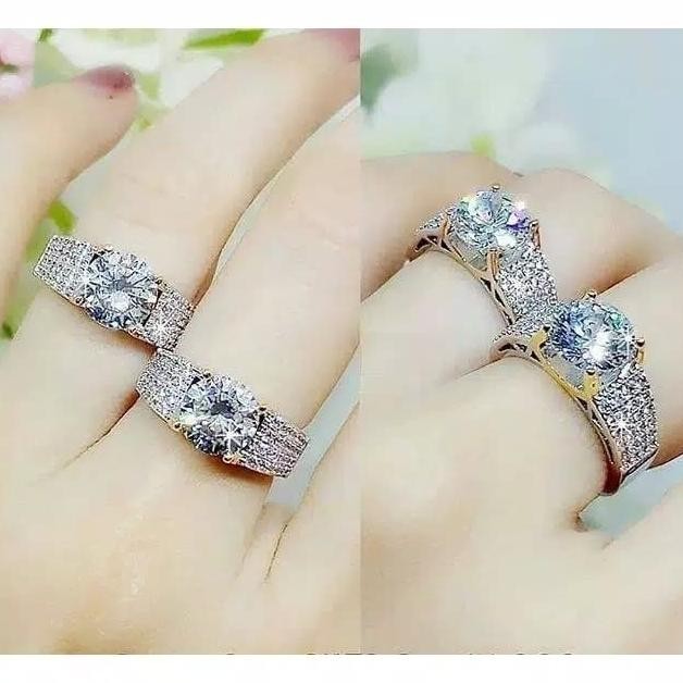 Cincin Swarovski Permata Besar Cincin Berlian Imitasi Gold Silver