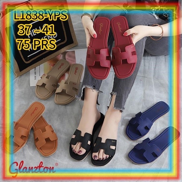 Sandal Karet Wanita // L1838JPS Sandal Selop Glanzton Wanita Karet Model H Sendal Slop Glanzton