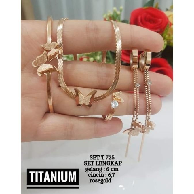 Set Kupu Kupu Perhiasan Titanium Stell Rose Gold