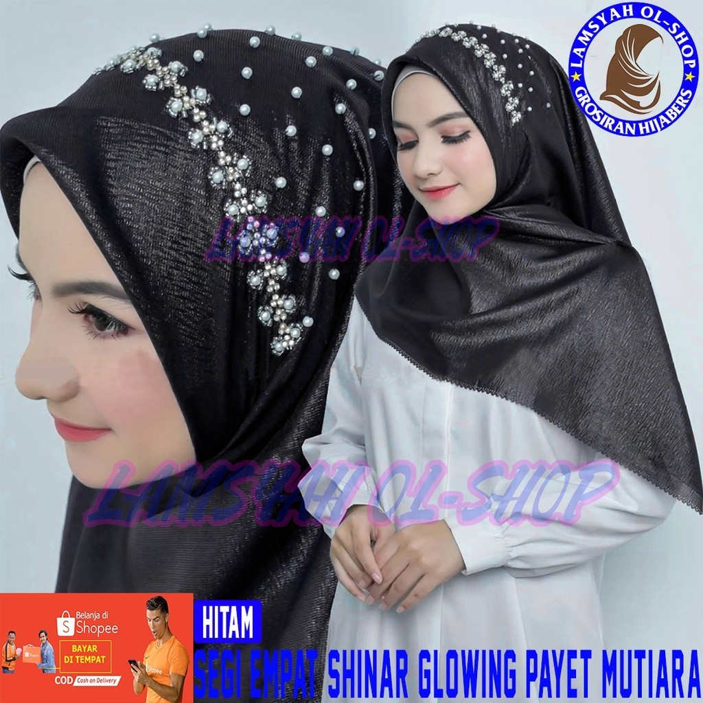 M6 Hijab Segi Empat Shinar Payet Mutiara/ Kerudung Pesta Shinar Payet Mutiara / Jilbab Segi Empat