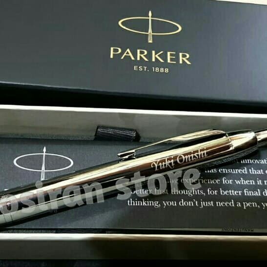 

Ready Pulpen Parker original silver chrome Custom logo ukir Grafir nama